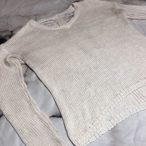 Distressed White Open Knit Sweater
